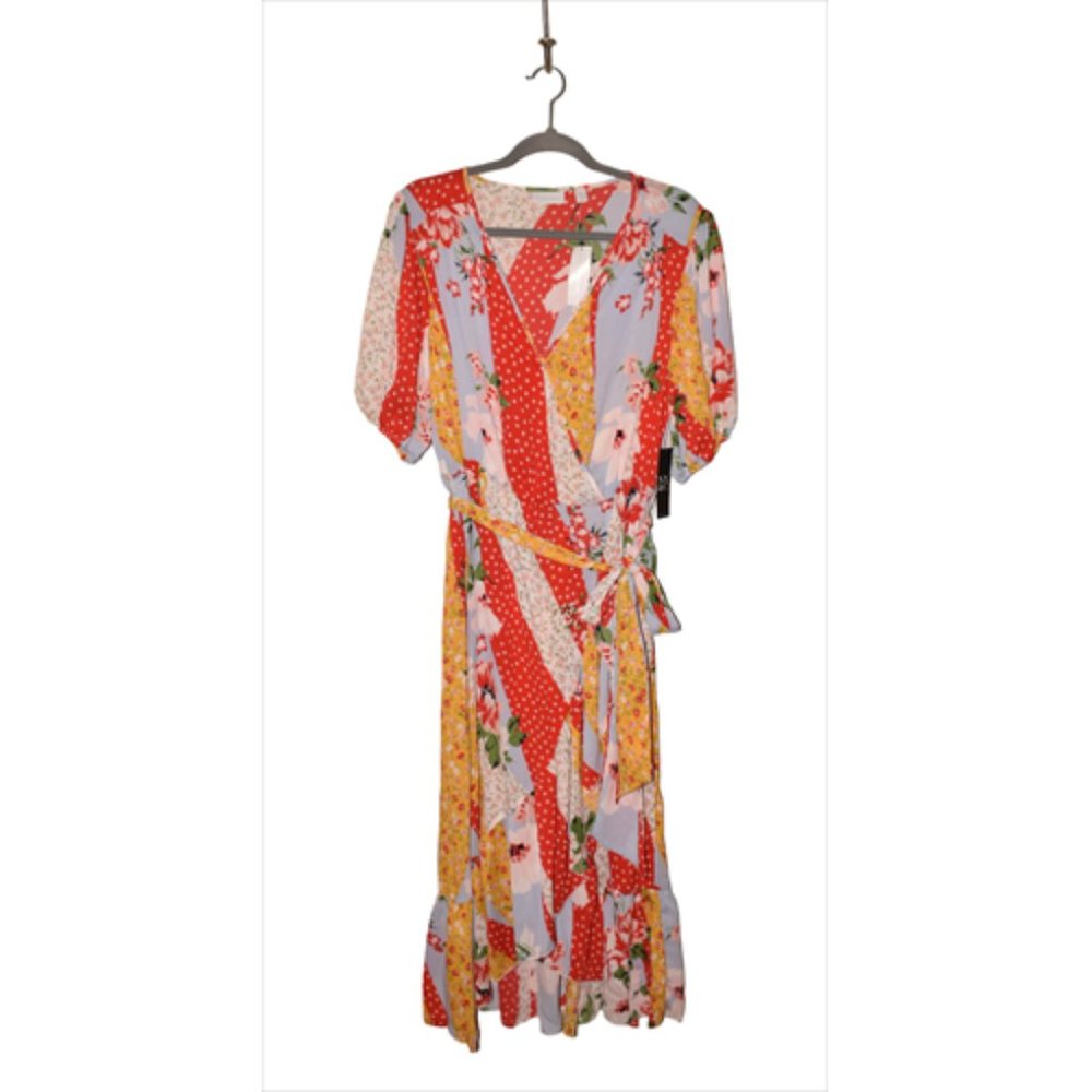 NWOT NEW YORK & COMPANY Floral Patchwork Wrap Midi Dress Medium